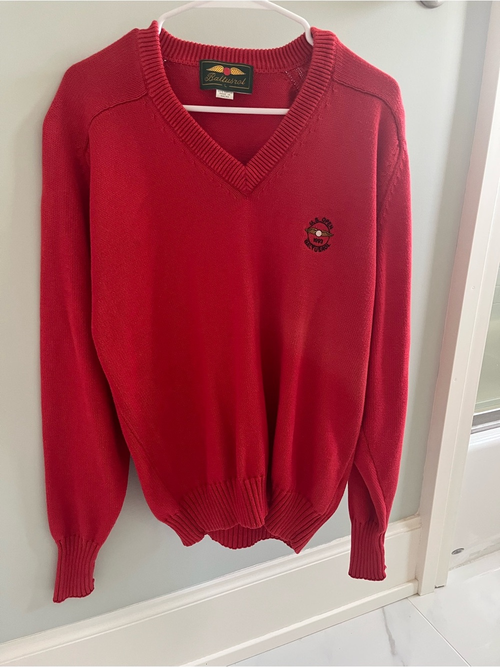 Vintage 1993 US Open Men's Red V-Neck Sweater